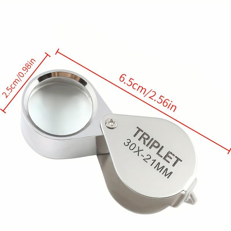 30X Triplet Magnifier - Compact, Collapsible All-Metal Construction with PMMA Lenses for Identifying Jewelry, Coins, Stamps, And Assisting Vision - No Batteries Required, Comes with a Protective Case