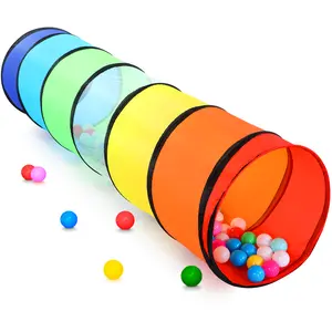 JungleDove Colorful Play Crawl Tunnel Tent for Kids Vibrant Rainbow Colors Safe Durable Indoor Outdoor Fun Playhouse（Balls Not Included）