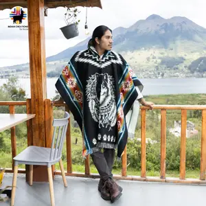 Dark Dreamcatcher Alpaca Poncho - Handmade in Ecuador with Unique Techniques & Designs - 80% Alpaca 20% Acrylic - Warm & Stylish for Women & Men - 48x38 Inches