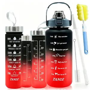 4pcs Water Bottle Set,64oz+28oz+14oz+9oz Large Capacity Sports Fitness Water Bottle,Leak Proof,Straw Inspirational Water Bottle,For Family Camping Outdoor