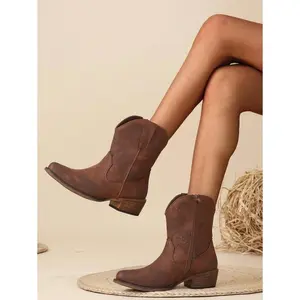 Women's Cowboy Boots, Western Ankle Square Toe Booties with Zipper