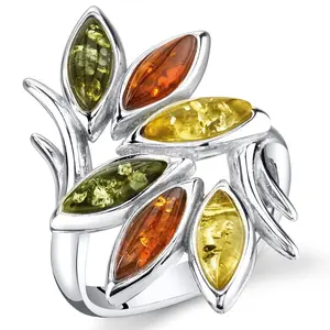 Baltic Amber Branch Ring Sterling Silver Multiple Colors Sizes 5-9