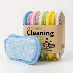 7-Piece Multi-Functional Sponge Wipes, Reusable Kitchen & Bathroom Cleaning Brushes, Non-Scratch Pads, Various Colors, Durable Kitchen Tools