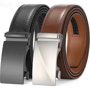 Men's 2-Pack Sturdy Ratchet Belts, Leather Belts with Adjustable Buckles, Automatic Buckle, Trim-to-Fit, Gift Box Packaging for Business & Casual Wear, Sturdy Ratchet Belt