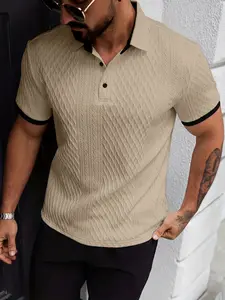 Men's Colorblock Collar Polo Shirt Textured Short Sleeve with Buttons, Stylish Casual Wear, Perfect for Daily Use