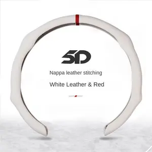 New Car Model 2026 Steering Wheel Cover Quick Turn Non-Slip Breathable Ultra-Thin All-Season Use Modern Design Sporty Style Anti-Slip for GMC Nappa Leather White & Red - Automotive Car Accessories