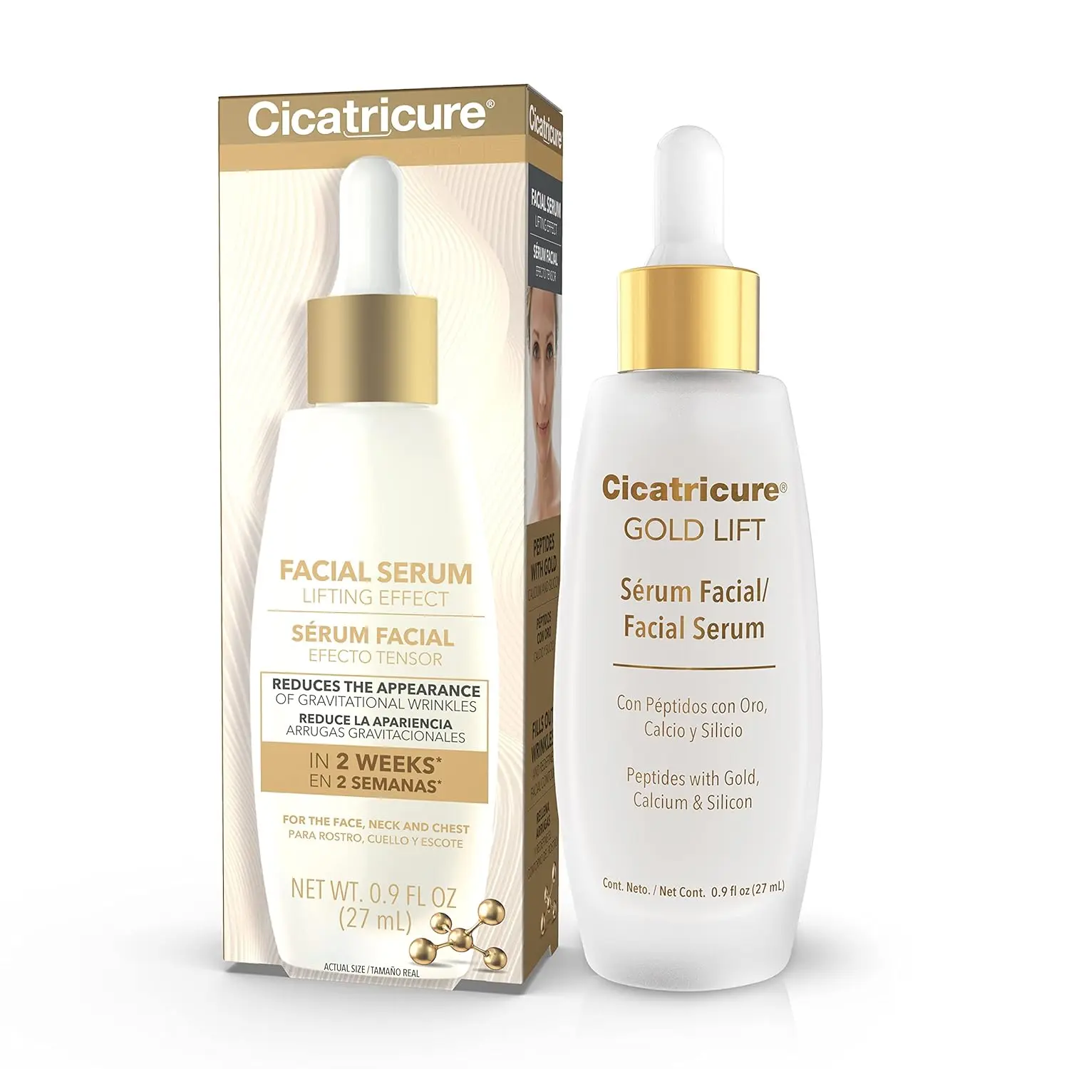 Cicatricure Gold Lift Facial Serum - 0.9 Oz Single Pack, Anti Aging Moisturizer Daily Brightening Peptides Blend, Lifting, Firming, Tightening, Smoothing Lines, for Face, Neck & Chest (Anti Wrinkle Serums & Essences)