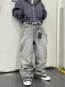Men's Classic Korean Style Fashion Streetwear High Street Loose Casual Straight Leg Jeans Pants, Comfortable and Stylish Denim Trousers