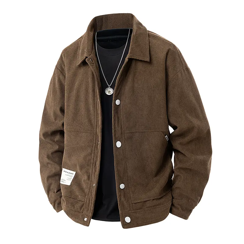 Menswear Plain Long-Sleeve Corduroy Coat - Spring New Youth Trend Casual Single-Breasted Capeless Lapel Top, Soft Breathable Comfortable Fabric, Versatile Commuter Jacket