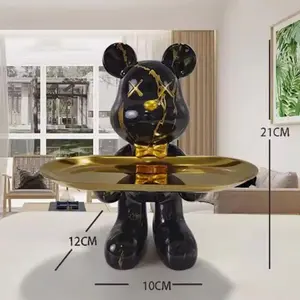 21cm Graffiti Bear Ornament Figurine Home Decoration Animal Statue Keys Storage Shelf Modern Room Sculpture Table Decor Gift