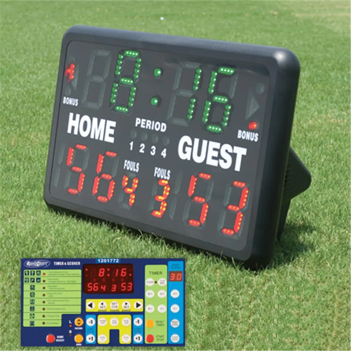 SSN Tabletop LED Scoreboard for Coaches - LED Clock with Alarm, Metronome, Stopwatch, Program Timer, Wireless Remote, 4 User-Programmable Settings, Dual Brightness, Indoor & Outdoor Sports Gear, Digital Display Board, Basketball/Volleyball Use