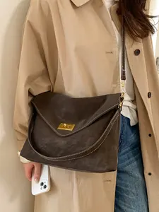 Classic Stylish Women's Commuter Bag, Trendy Lock Design Shoulder Crossbody Bag, Large Capacity for Shopping and Daily Use, Casual Shoulder Bag