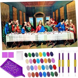 Painting Kits for Adults &  32X16In DIY The Last Supper 5D Round  Art Painting Full Drill     Wall Decor Christmas,  (C-50)
