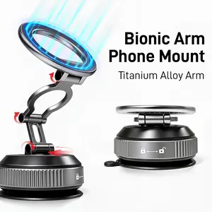 Heavy-Duty Magnetic Car Phone Mount with Dual Mechanical Arms, Vacuum Suction Cup Strong Grip, Adjustable Angles for All Smartphones