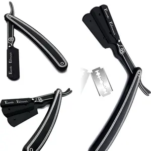 Black and Silver Exclusive Barbershop Straight Edge Razor Knife- All Hair Types
