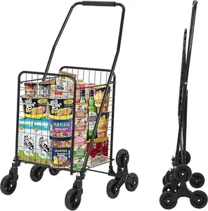 Grocery Cart on Wheels for Stairs, Foldable Utility，with Rolling Swivel Wheels,with Wide Cushion Handle Bar,20.4*17.3*36.2inch,70lbs Load Capacity
