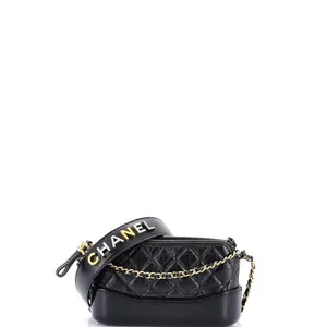 Pre-owned CHANEL Leather Clutches & Wristlets Gabrielle Logo Handle Double Zip Clutch with Chain Quilted Aged Calfskin by Rebag