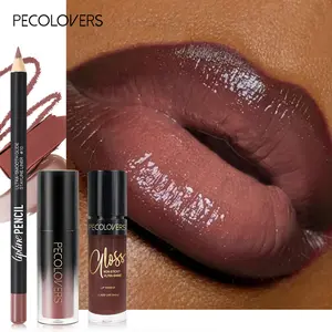 3pcs/Set Set Plumping Hydrating Moisturizing Lip Gloss Lip Makeup Kit - Nude & Brown Mirror-Shine Liquid Lipstick& Lip Liner Lipstick Set