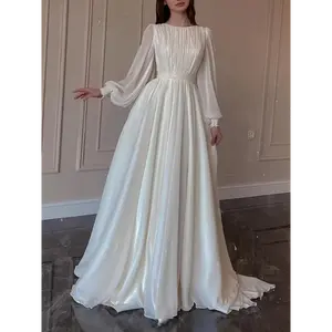 Women'S French Court Style Elegant Double Layer Chiffon Princess Dress - Long Formal Gown with Tassel Hem & Round Neck, Machine Washable Floor-Length Wedding, Prom & Party Dress for Spring Summer Fall, Lightweight Breathable Ball Gown with