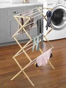 Whitmor Foldable Clothes Drying Rack: 3 Tier Laundry Drying Rack, Collapsible Drying Rack Clothing, Portable Space Saving Clothing Rack for Indoor Outdoor, 17.0“ L x 29.5” W x 43.5“ H, Wood