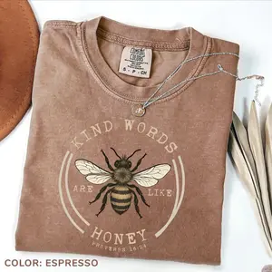 Comfort Colors Kind Words Are Like Honey tshirt, Religious Faith Based Gift, Bible Verse Tee,Butterfly Bible Verse Tee Womenswear Cotton