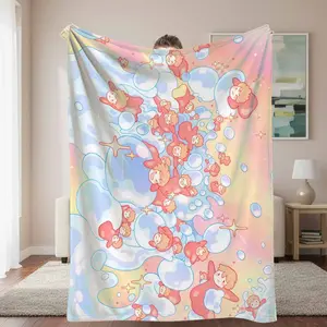 Flannel Bubble Fairy Blanket, Adorable Style Cartoon Cloud Bubble Blanket with Pastel Colorful Graphic Print, Soft Cozy Lightweight Durable Plush for Bedroom, Gift Use, Adorable Style Blankets, Bubble Blanket Blankets