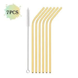 Set of 7 Stainless Steel Reusable Straws, Food Grade Drinking Straws for Bar Beverages, Includes Cleaning Brush for Easy Maintenance, Easy to Clean, with Straw