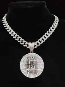 1 Piece Fashion Rhinestone Decorated Round Pendant Necklace for Men & Women, Letter Charm Jewelry for Party, Club, Punk Fashion Accessories for Music Festival, Party Wear