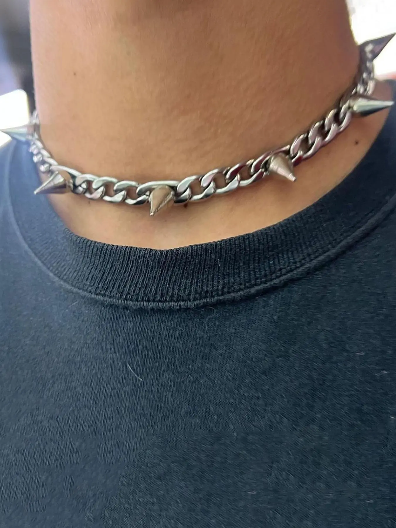 Hip-hop Rock Studded Stainless Steel Non Fading Statement Necklace for Men and Women, Vintage Punk Party Street Style Necklace, Chain Necklaces
