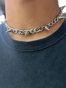 Hip-hop Rock Studded Stainless Steel Non Fading Statement Necklace for Men and Women, Vintage Punk Party Street Style Necklace