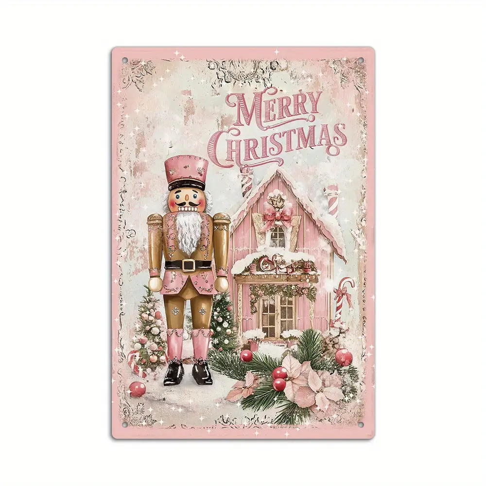 Metal Tin Signs  Vintage Nutcracker Merry Christmas Metal Sign - Frameless Aluminum Wall Art for Home, Farmhouse, Church & Living Room Decor - Classic Holiday Gift