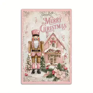 Metal Tin Signs  Vintage Nutcracker Merry Christmas Metal Sign - Frameless Aluminum Wall Art for Home, Farmhouse, Church & Living Room Decor - Classic Holiday Gift