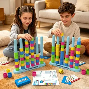 Color Stacking Challenge Board Game, Color Matching Puzzle Game, Fast-Paced Stem Color Sorting Toy, Ideal for Kids and Family Parties