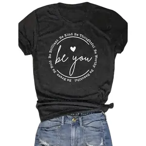 Women's Soft T-Shirt with Inspirational "Be You" Design & Heart Graphic - Comfortable, Breathable, and Versatile for Casual Attire or Summer Parties, Ladies T Shirts technoblade merch Cotton Fabric Fit Knit Round Neck Top Womenswear Tshirt