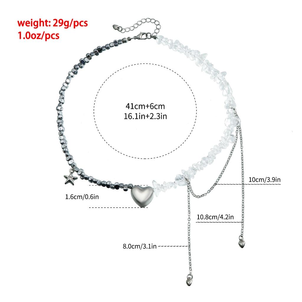 Stylish Heart Tassels Pendant Necklace Beaded Clavicle Chain for Trendsetters