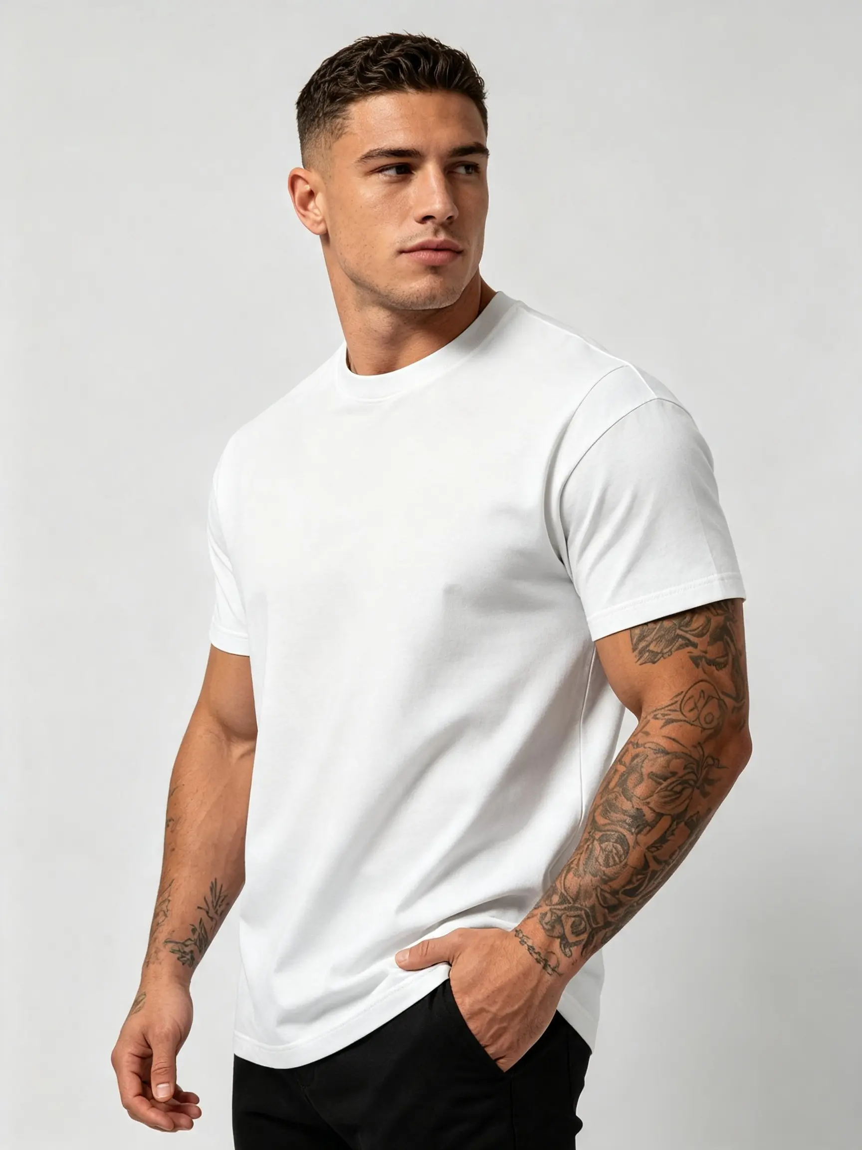 Solid White Blank Basic Short Sleeve T-Shirt, Plain Crew Neck Loose Fit Unisex Tee, DIY Printable Blank Casual Base Top For Men Women Summer Daily Outfit