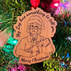 Log Lady Christmas Ornament Cherry Hardwood X-mas Holiday Goth Nerd Skull Punk Horror Science Fiction Cult TV David Lynch Dale Cooper Merry Christmas Design
