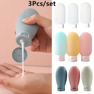 3pcs Travel Dispenser Bottle Set, Shampoo & Shower Gel Press Type, Compact Large Capacity Cosmetics Lotion Container, Ideal for On-The-Go Use