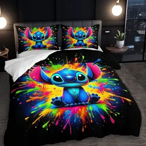 Disney Classic 3-piece Stitch Bedding Duvet Cover Set - Cute Stitch Bedding Quilt Set with Cartoon Theme - Vibrant Bedroom Decor Duvet Cover Set (1 Duvet Cover + 2 Pillowcases, No Comforter Included)