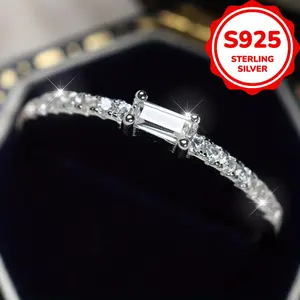 S925 Pure Silver Rectangular Synthetic Zirconia Ring, Suitable for Women, Perfect for Engagement Parties, Weighing 1.7G, Engagement Ring