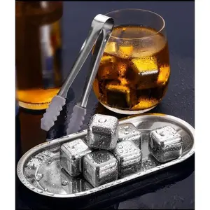 304 Stainless Steel Ice Cubes Set, Reusable Metal Square Whiskey Stones & Beer Chillers, Fast Cooling Ice Set for Drinks & Home Bar