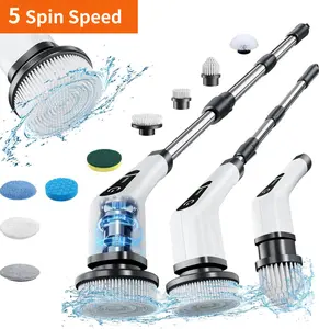 Electric Spin Scrubber, Multifunctional Cordless Cleaning Brush with 9 Replaceable Heads, USB Rechargeable, 3-Speed Adjustable, Extendable Telescopic Handle, for Bathroom, Tile, Floor, Detachable Automatic Cleaning Tool