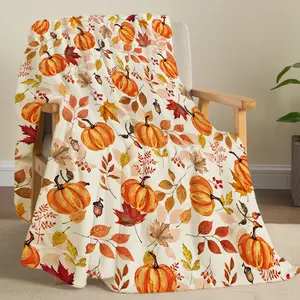 Thanksgiving Pumpkin Maple Leaf Comfortable Bed Blanket, Soft Warm Fashion Print Throw for Sofa Bed Office Travel Gift Idea