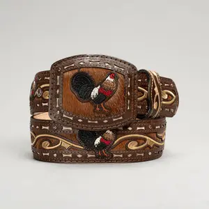 Men's Artisanal Embroidery Cowboy Belt - Premium Leather, 1.5" Width, Square Metal Buckle