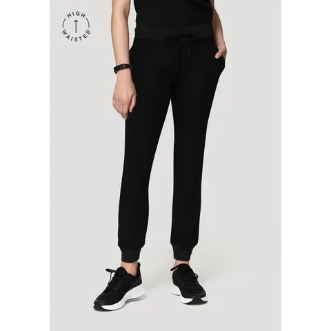 Mandala Scrubs Women's High Rise Joggers - Black Everyday Jogger Pant, Casual Workwear Style