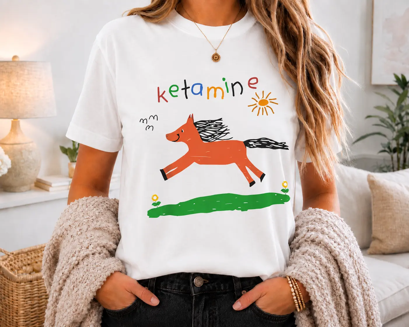 Comfort Clors Ketamine Pony Nurse Meme Graphic T-Shirt, Funny Men's Cotton Streetwear Tee, Lightweight Short Sleeve Crew Neck Shirt, Casual Unisex Top, Plus Size Available