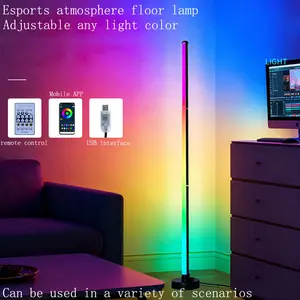 T6021-1 LED RGB Gaming Floor Lamp, Bedroom Three Section Minimalist Corner Lamp, Music Atmosphere Light for Living Room Dining Bar, RGB Atmosphere Lights