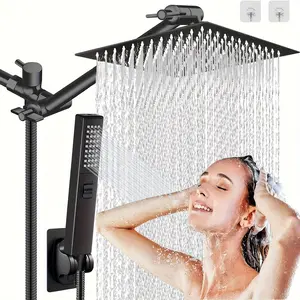 2024 12 Inch High-Pressure Rain Shower Head Combo - Powerful Shower Spray with 2 Settings Handheld, 11 Inch Adjustable Extension Arm, and 78 Inch Long Hose - Ideal for Low Water Pressure