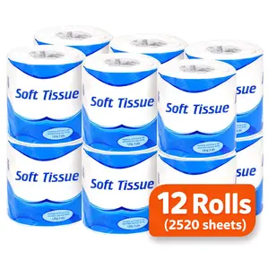 3-Ply Toilet Tissue, 210 Sheets Per Roll, 12 Rolls Toilet Paper, Soft Strong Tissue Paper for Home Bathroom Office Commercial Use