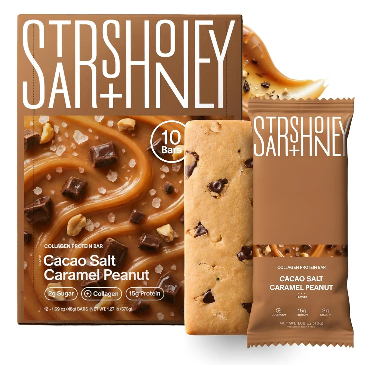 Stars + Honey | The Protein Bar – Cacao Salt Caramel Peanut | 3 Types of Protein | All-Natural Ingredients | Gluten Free, Dairy Free, Soy Free, No Seed Oils, No Sugar Alcohols